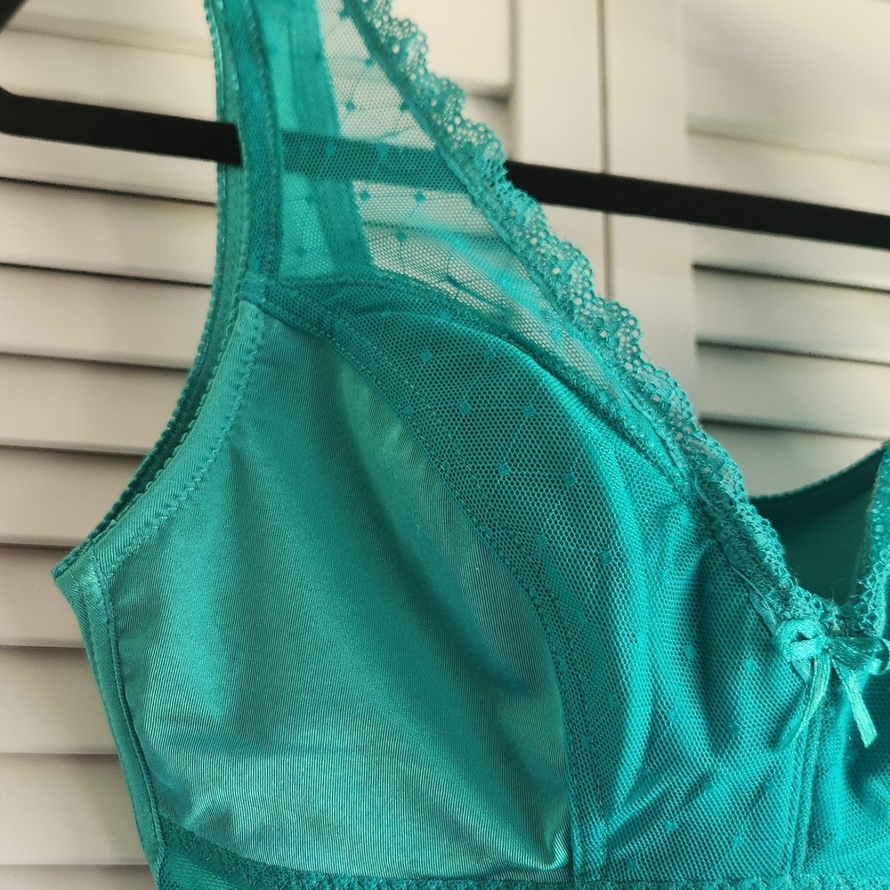 Rhonda shear Teal small Lace Trim Bralette - Picture 4 of 9